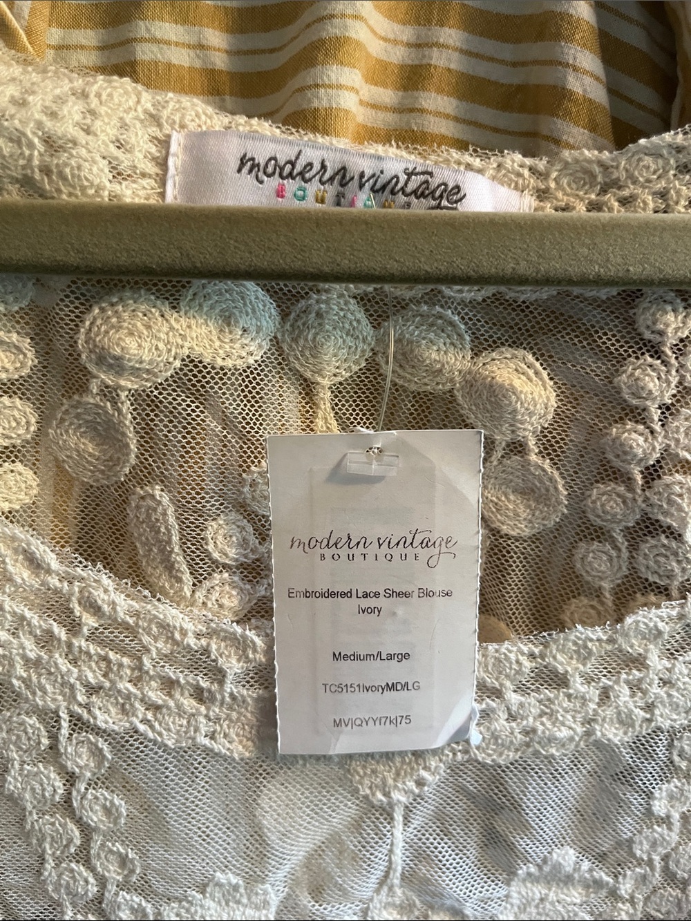 Modern Vintage Ivory Embroidered Lace Sheer Top - Picture 2 of 4
